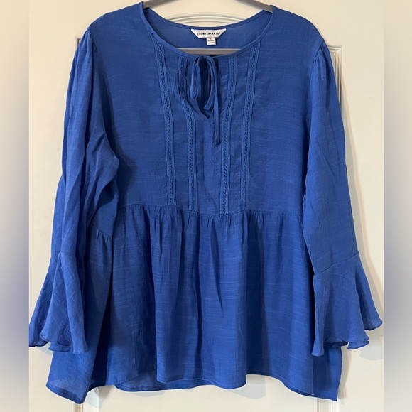 Counterparts Rich Blue Ruffle Sleeve Blouse Women’s Size XL - Picture 11 of 16